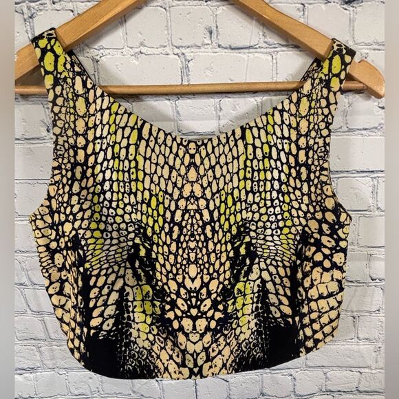 McQ by Iconic ALEXANDER MCQUEEN Luxury Chic Crocodile Print Layered Crop Top S - Picture 1 of 15